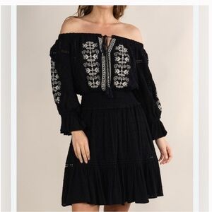 Vici Black and White Embroidered Off-Shoulder Dress